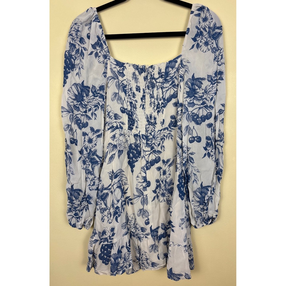 REFORMATION Cammi Mini Dress Corsica Blue Women Size 4 Floral Long Sleeve Garden - Picture 8 of 12